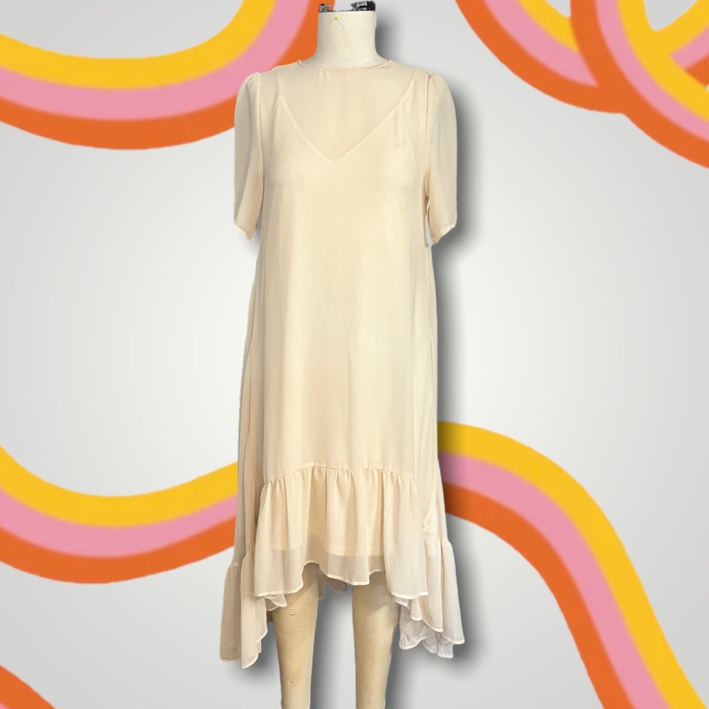 All : row cream colored chiffon two layer dress size small